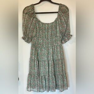 Trixxi Francesca’s Floral Green Smocked Cottagecore Boho Mini Dress- Large